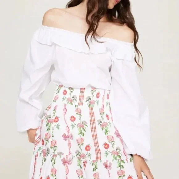 Hill House The Lena Top Parachute Sleeve Ruffle Off The Shoulder NWT - Picture 1 of 8